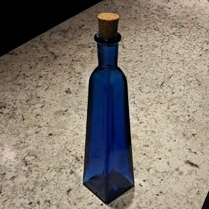 Vintage Cobalt Blue Glass Bottle with Cork Stopper